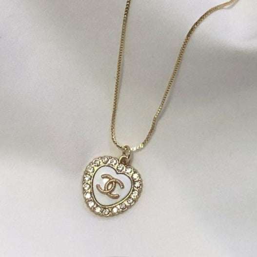 Chanel CC White Heart Pendant Necklace in Gold