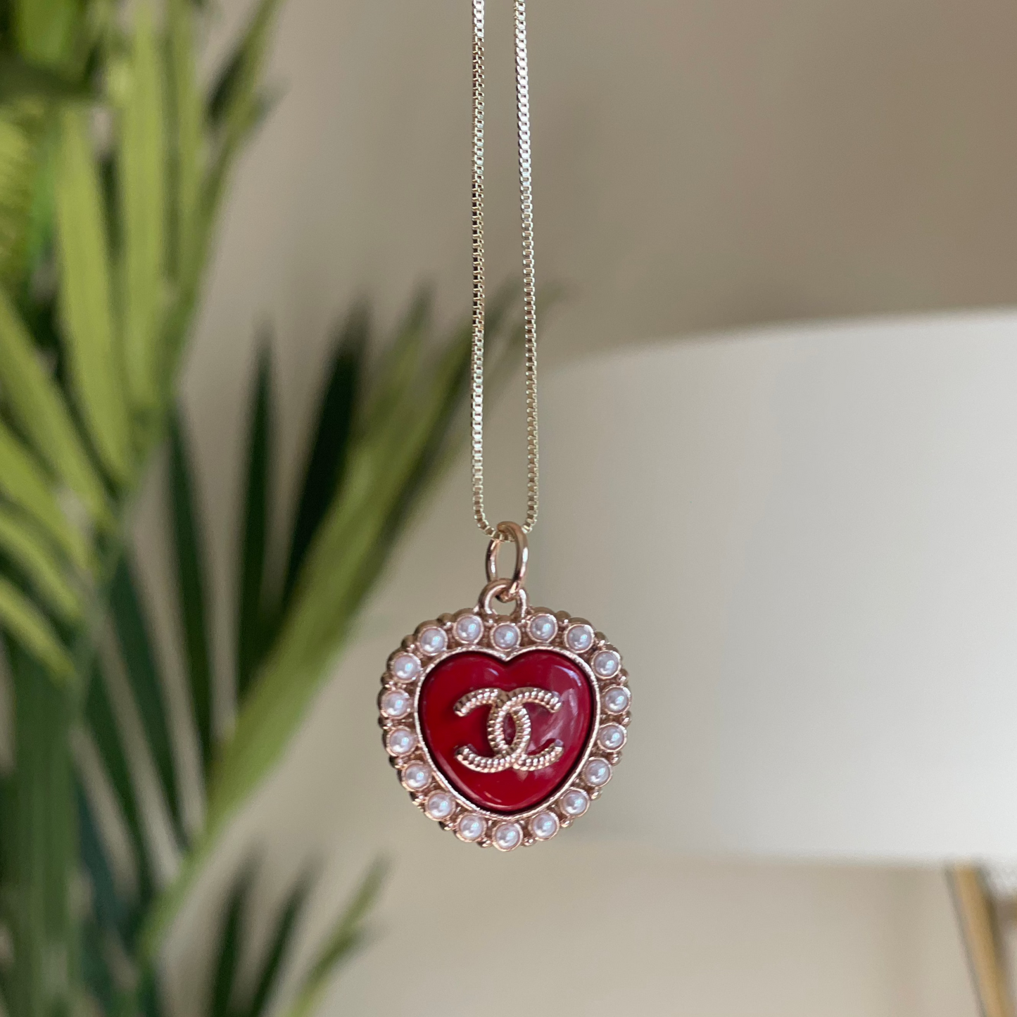 Chanel CC Red Heart Pendant Necklace in Gold