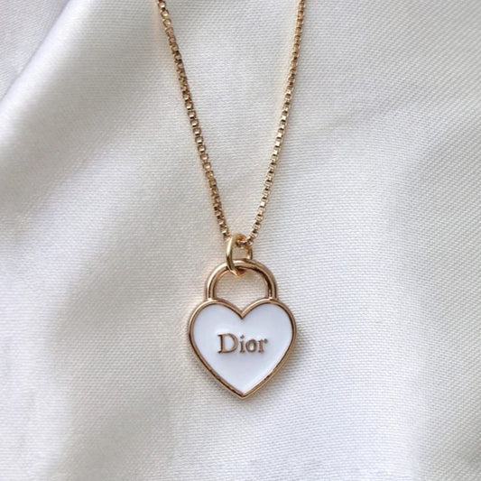 Dior White Heart Pendant Necklace in Gold