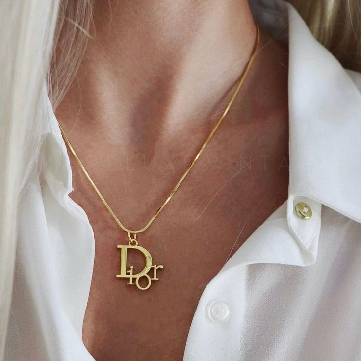 Dior Logo Pendant Necklace in Gold