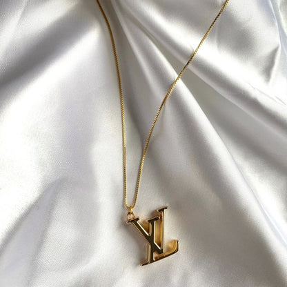 LV Logo Pendant Necklace in Gold