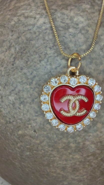 Chanel CC Red Heart Pendant Necklace in Gold